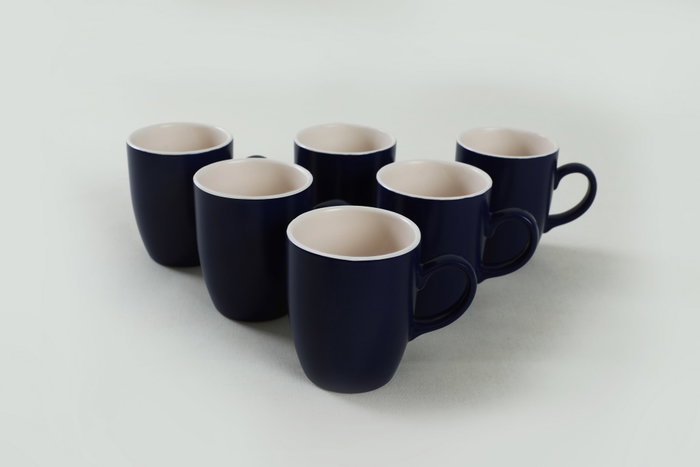 Hermia Juego de 6 tazas de cerámica azul oscuro y blanco